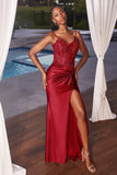 Flori Gown Fitted Satin Gown with Embellished Bodice