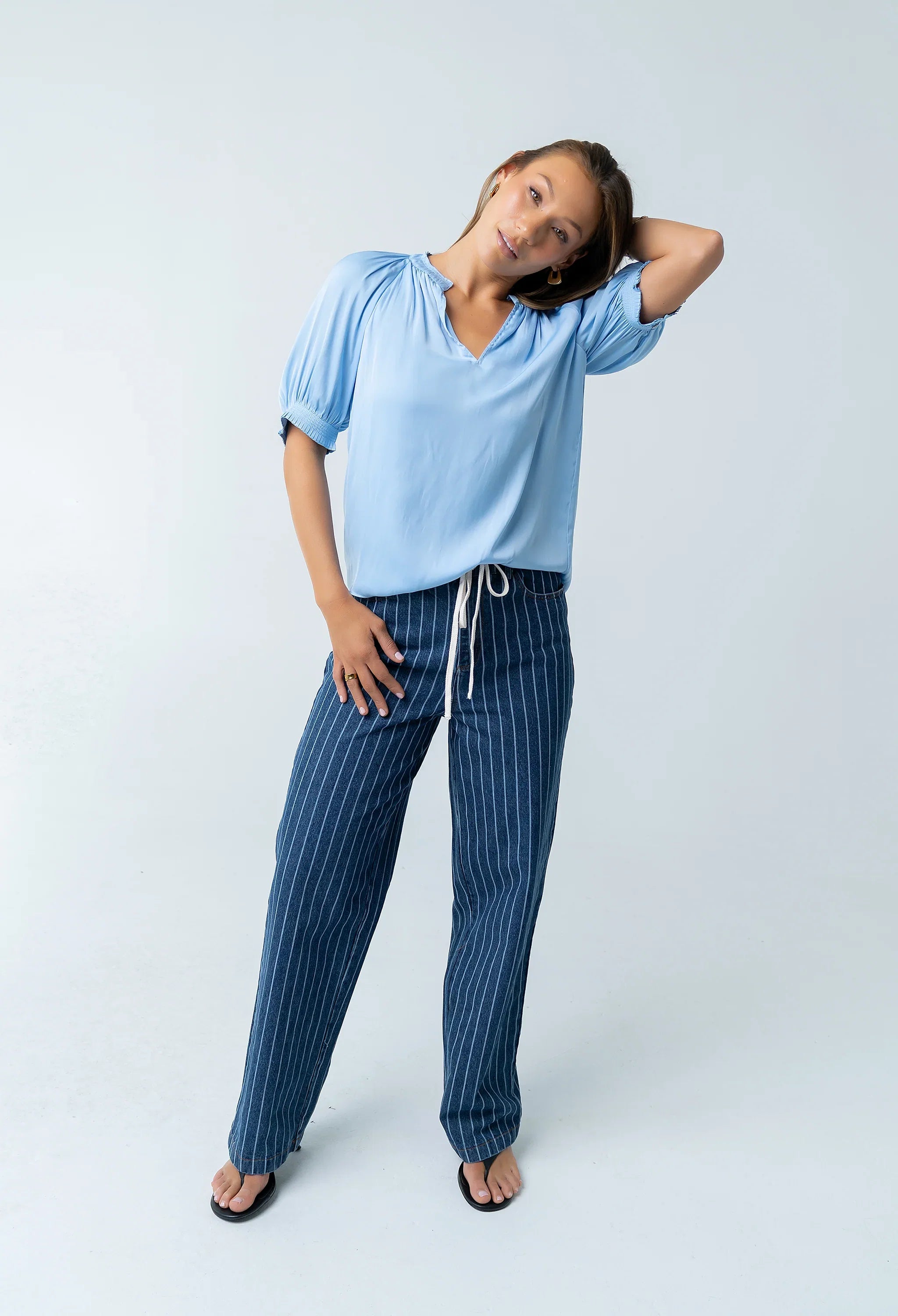 Gareth Pleated Blouse in Blue
