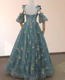 Boho A Line Tulle Off the Shoulder Floor Length 3D Yellow Embroidery Floral Quinceanera Dress with Petticoat