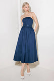 ENDLESSLY CHARMING STRAPLESS NAVY MIDI DRESS
