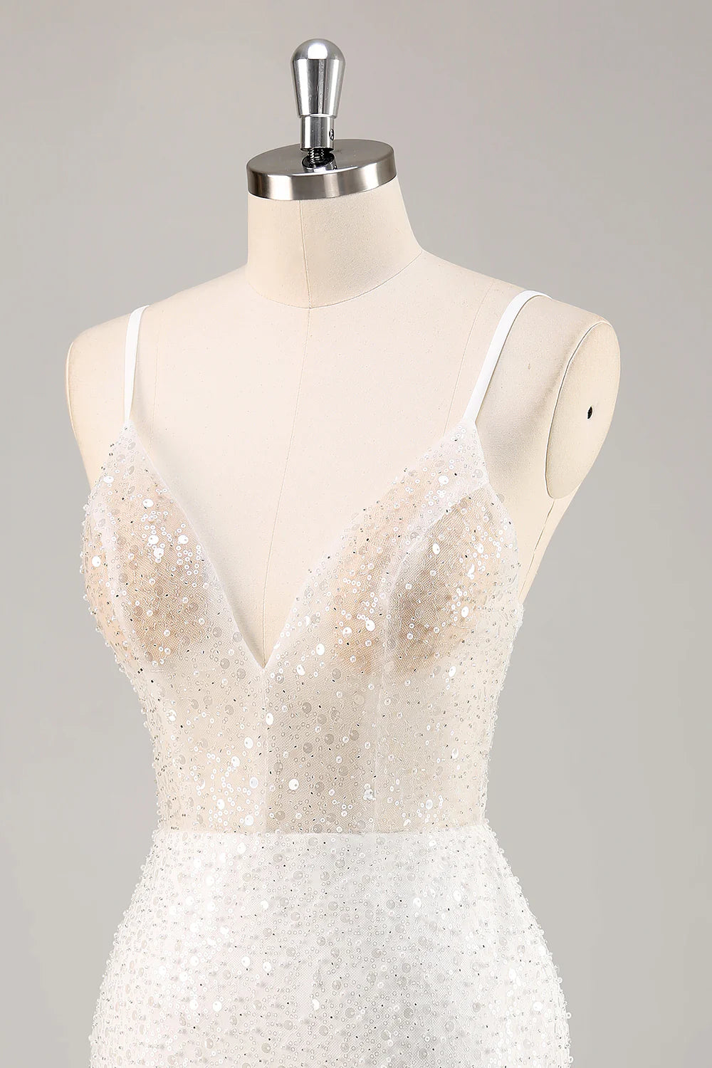 White Spaghetti Straps Tight Homecoming Dress With Sequins