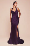 Autumn Gown Stretch Spandex Satin Halter Fitted Dress