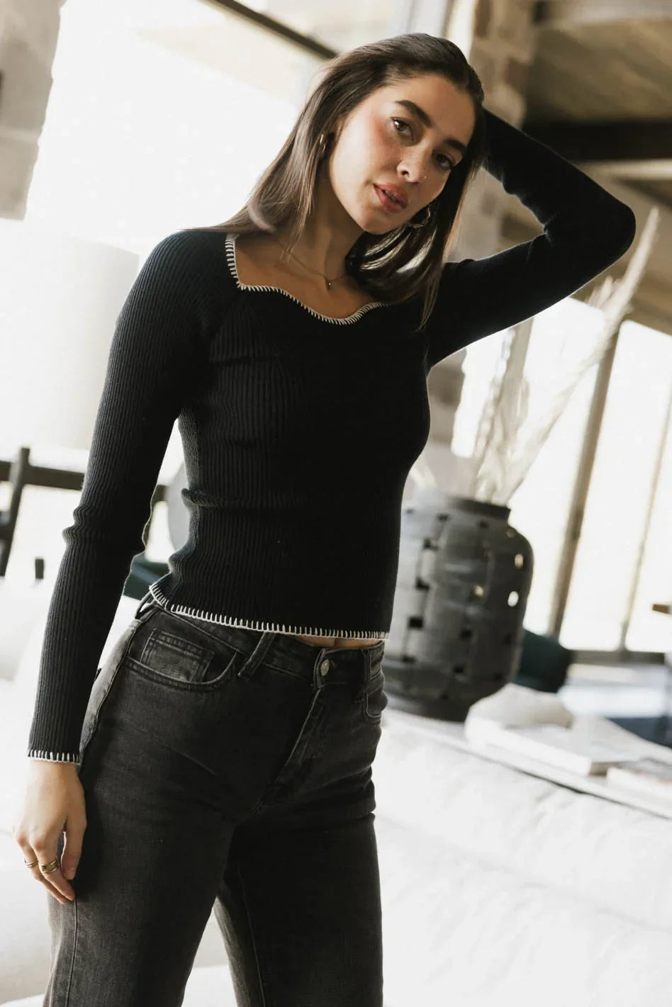 Hazel Ribbed Sweater in Black FINAL SALE