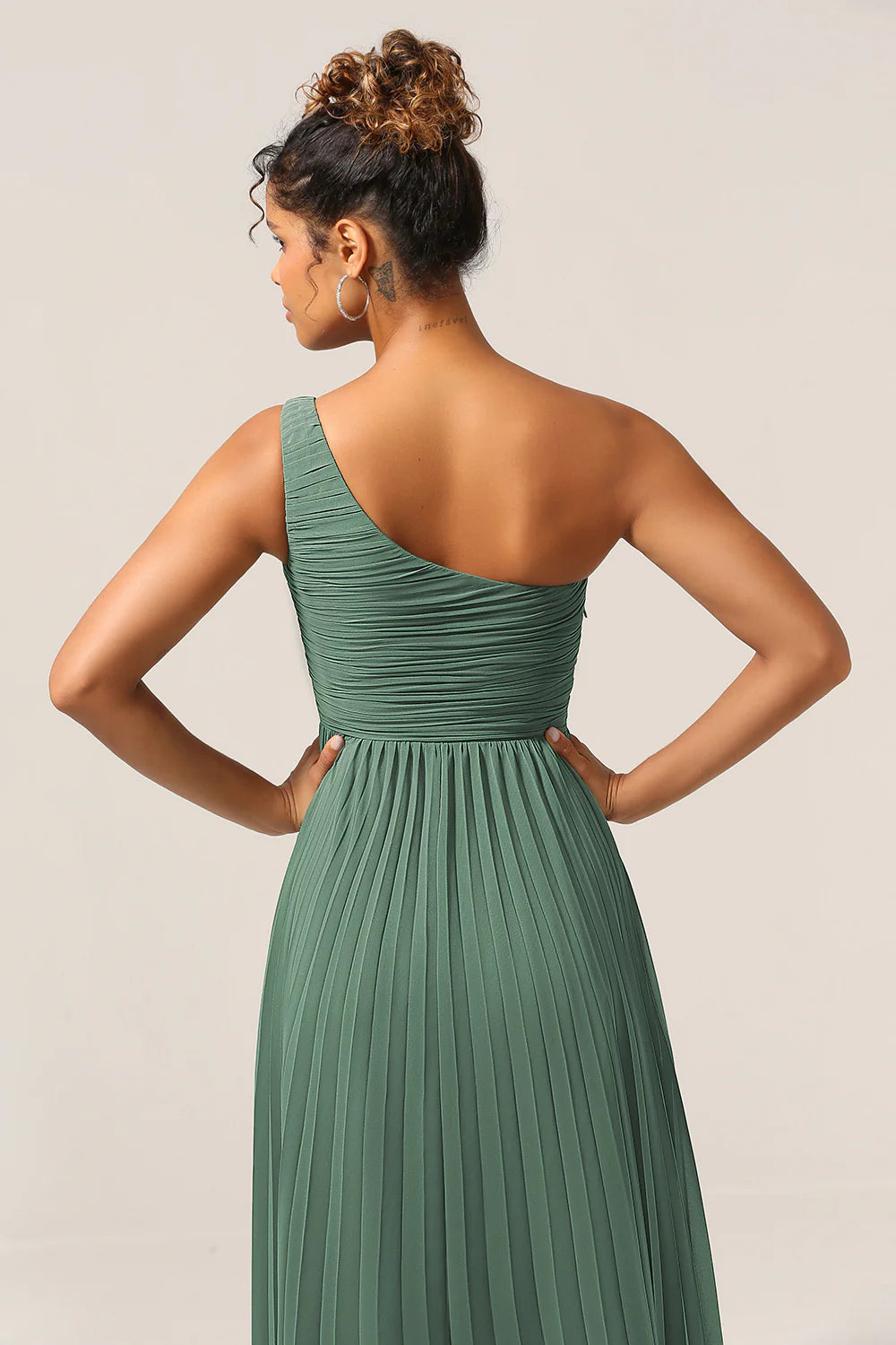 Eucalyptus A Line One Shoulder Ruched Chiffon Bridesmaid Dress
