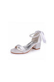 Single Strap Chunky Heels Sandals with Beaded Ribbons