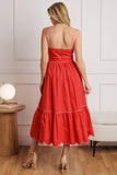 SWEET DREAMS RED PINK SCALLOPED EDGE MIDI DRESS