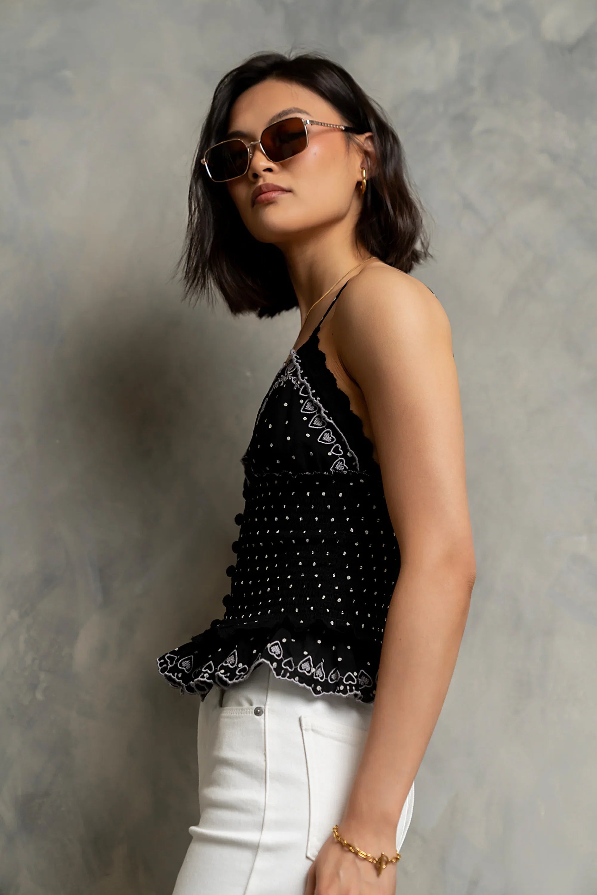 Keira Smocked Tank Top in Black