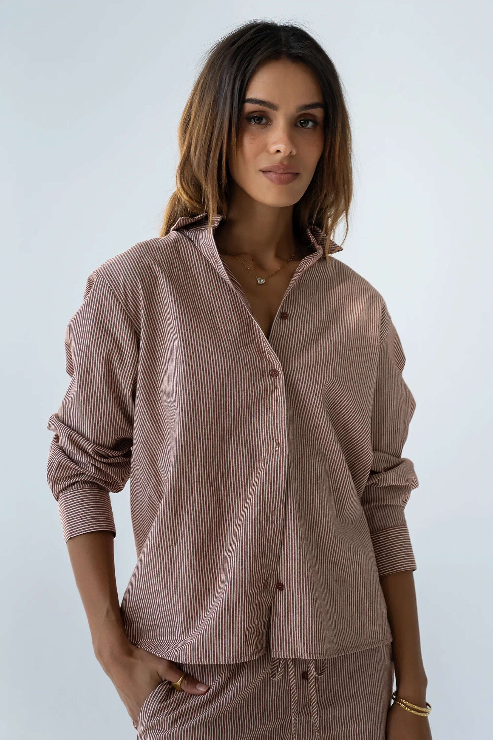 Hailey Striped Button Up in Mauve