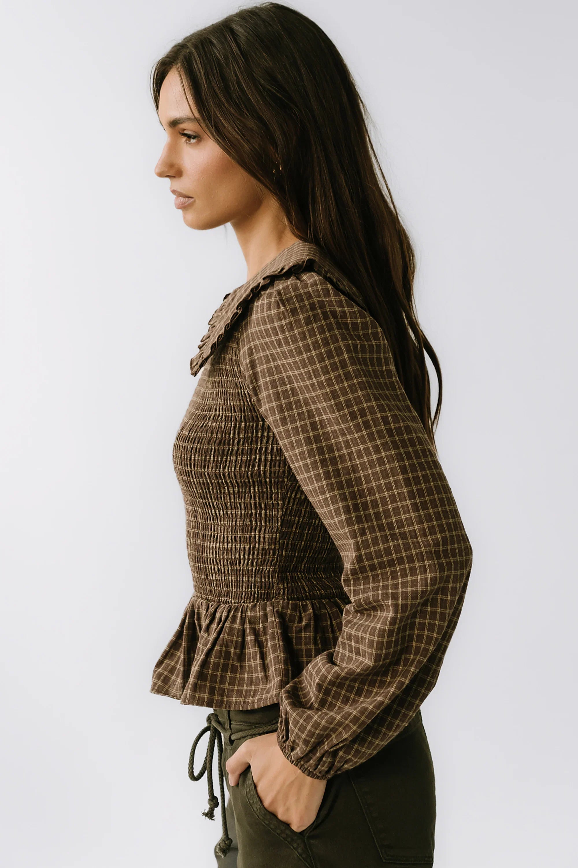 Kristy Smocked Blouse in Brown
