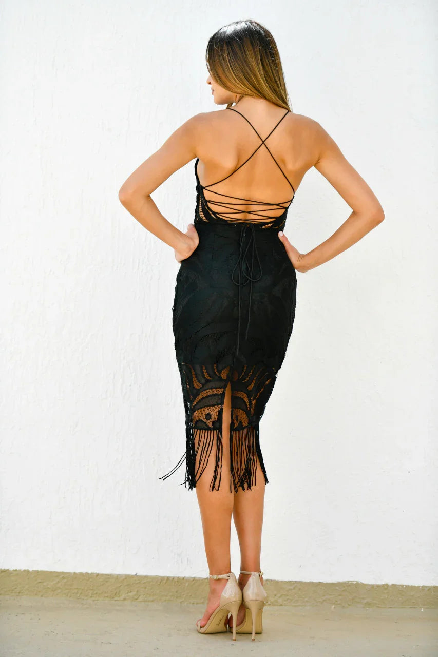 Size 2 Khaleesi Dress Black Lace Dress With Fringe FINAL SALE