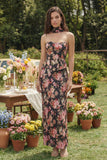 Strapless Corset 2 Piece Pink Floral Wedding Guest Dress with Streamer