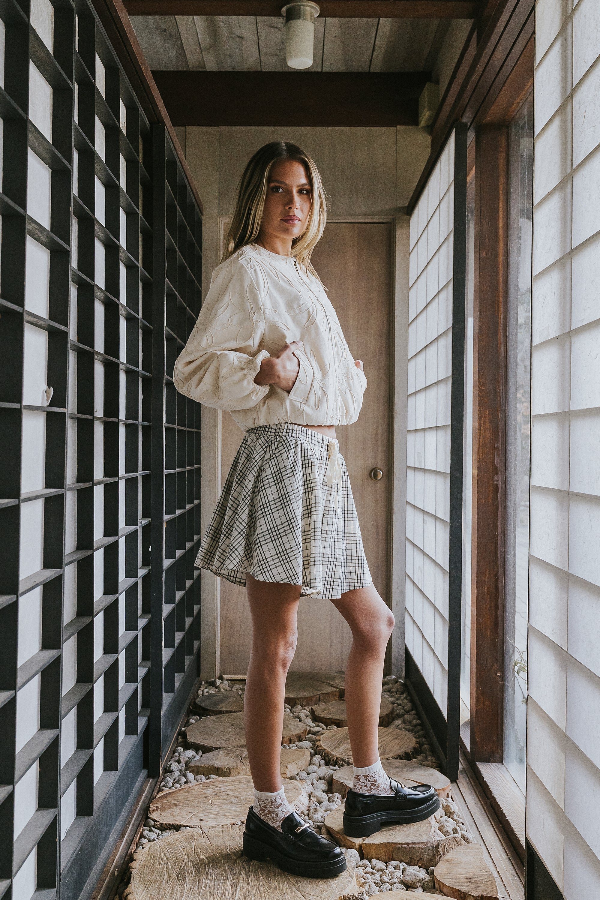 Katherine Plaid Shorts in Black
