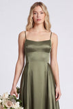 Olive A Line Spaghetti Straps Satin Bridesmaid Dress