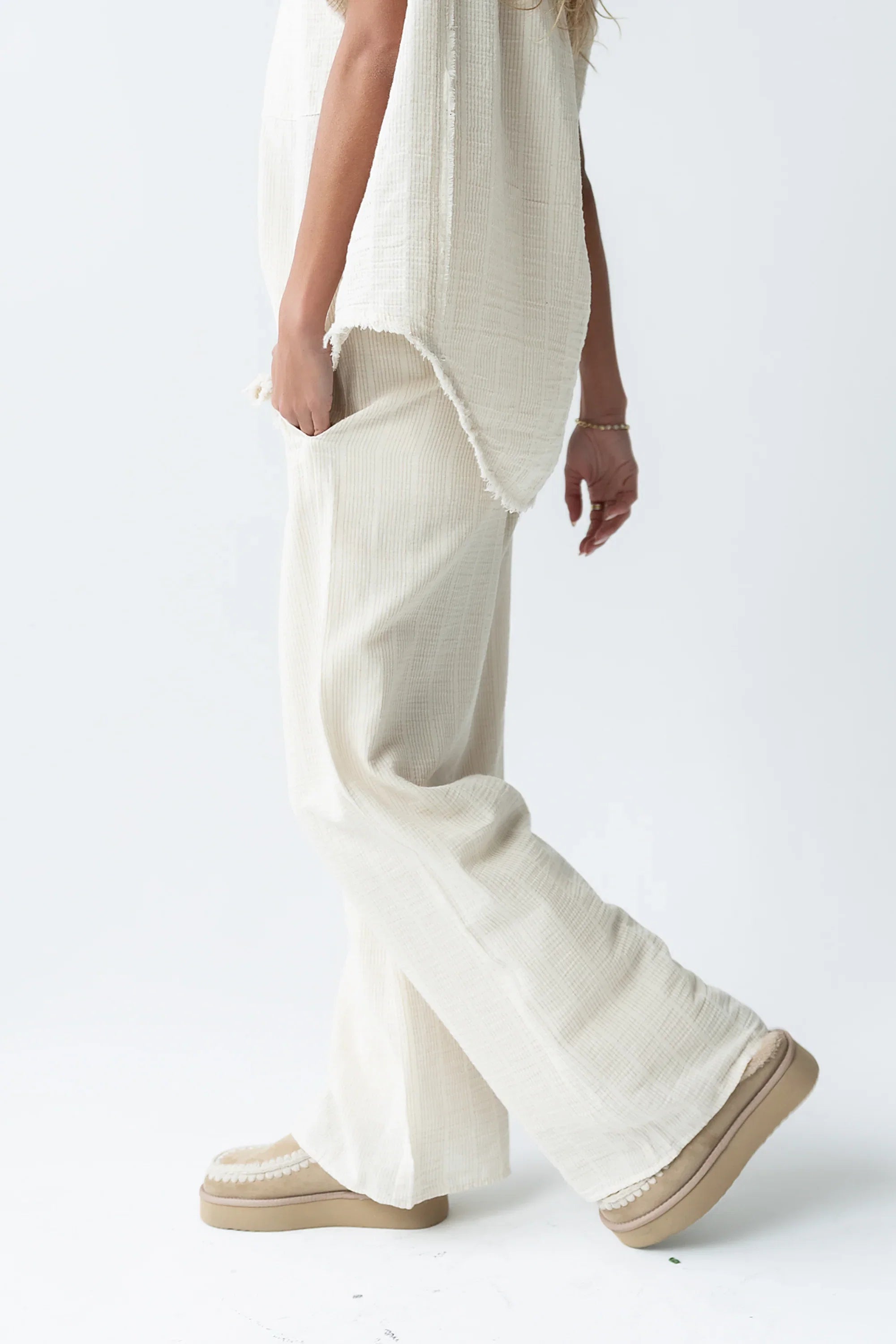 Belen Striped Wide Leg Pants in Taupe FINAL SALE