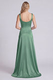 Eucalyptus Square Neck A Line Satin Long Bridesmaid Dress