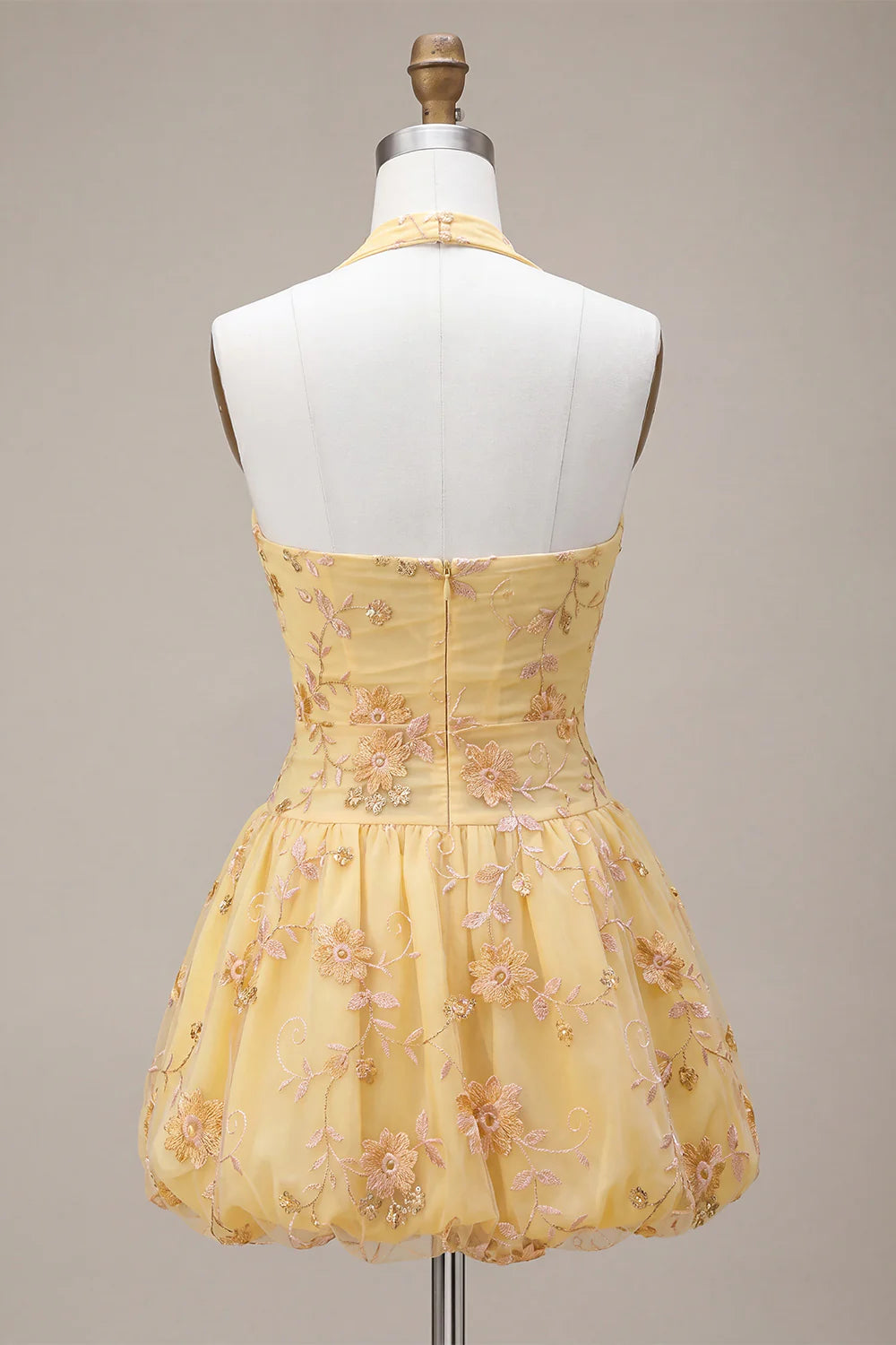 Yellow Halter Corset A Line Embroidered Short Homecoming Dress