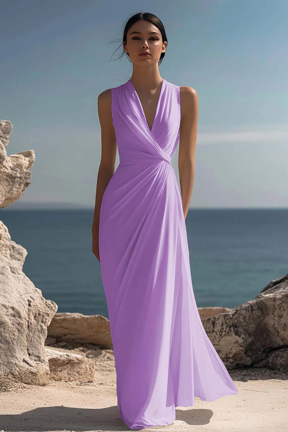 White A Line V Neck Ruched Engagement Dress