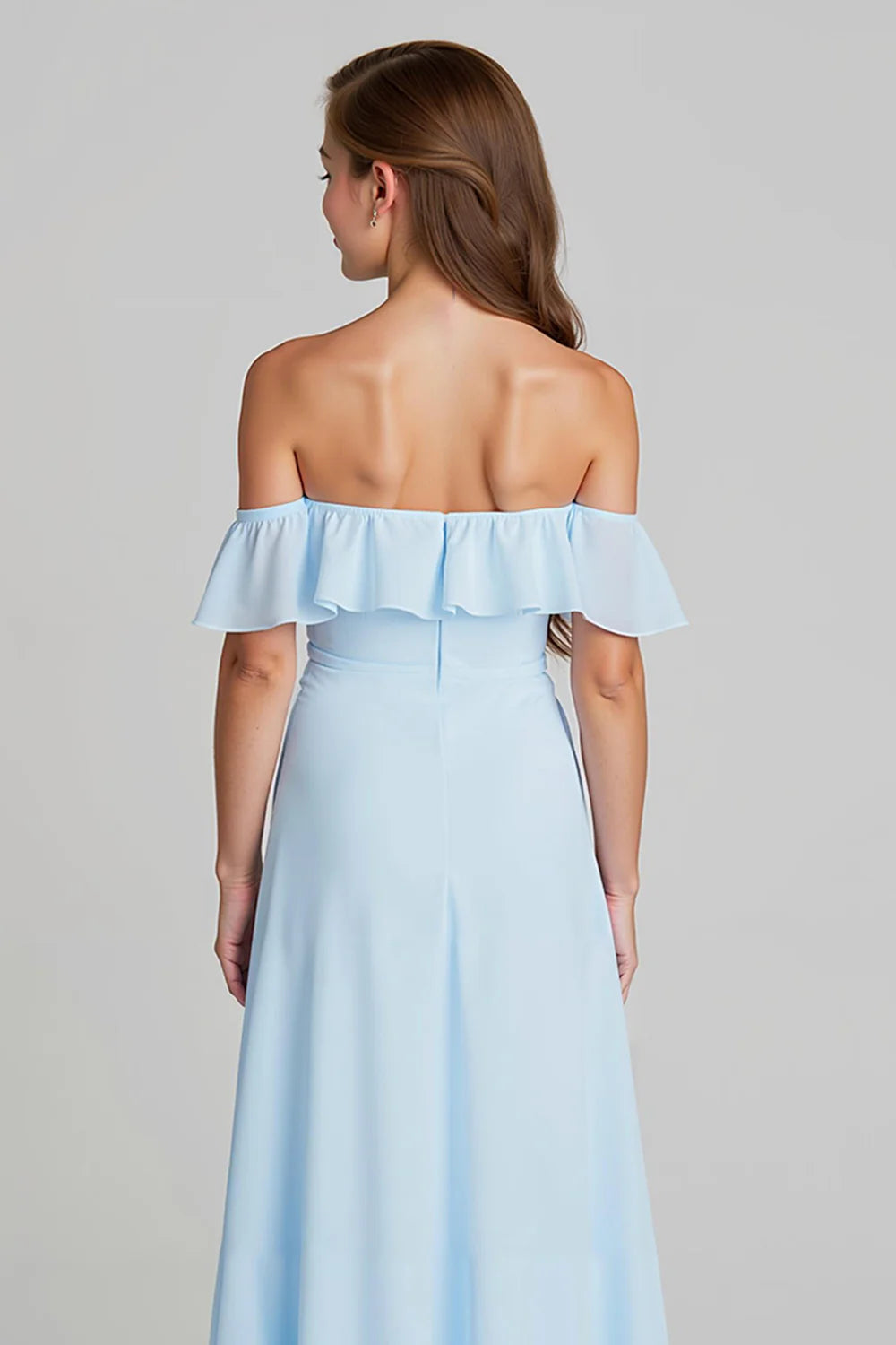 Sky Blue Off The Shoulder Chiffon A Line Junior Bridesmaid Dress