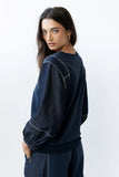 Malinda Mixed Media Top in Dark Wash FINAL SALE