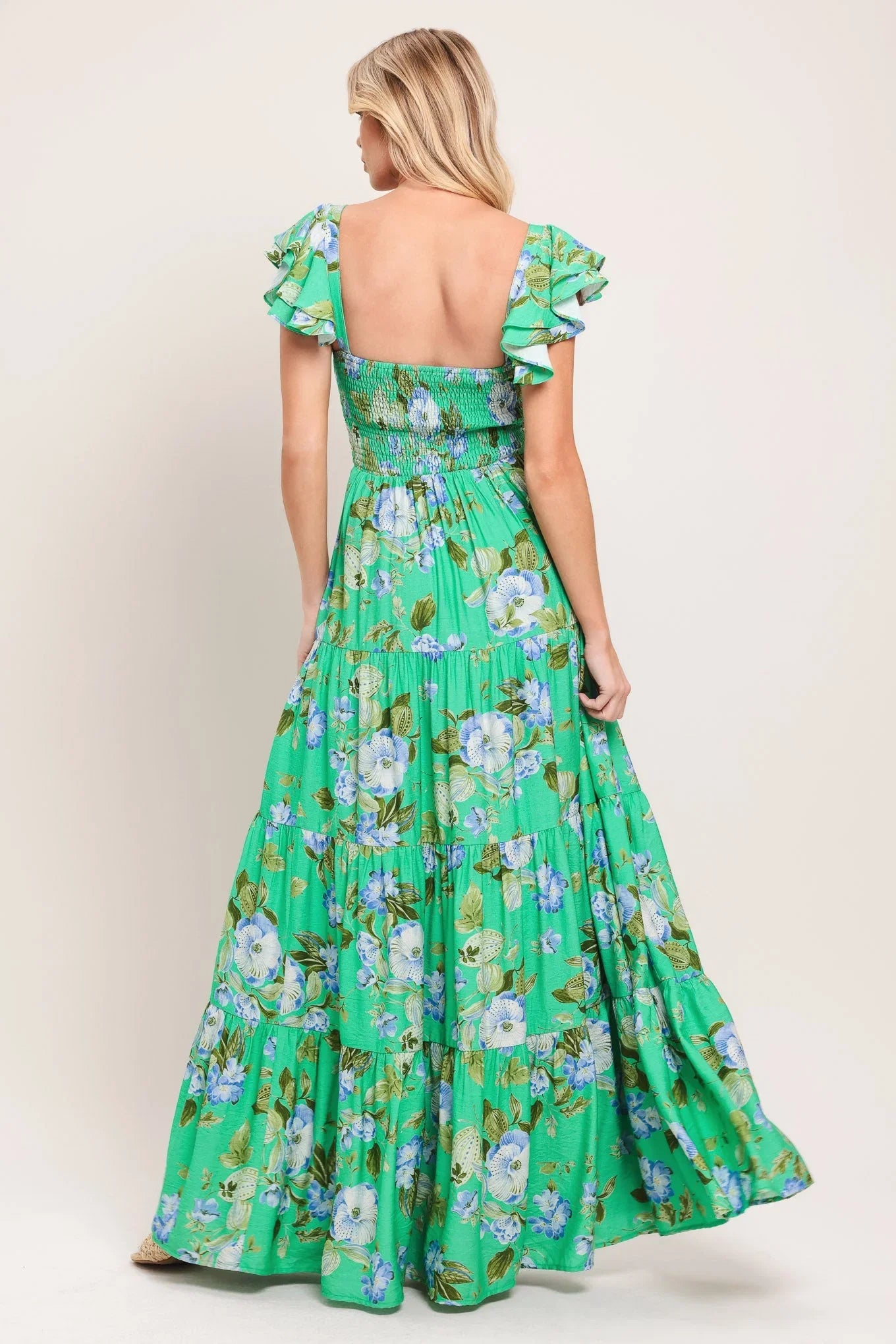 FRESH BLOSSOM GREEN FLORAL MAXI DRESS