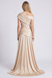 Off the Shoulder Champagne Ruched Satin Formal Dress