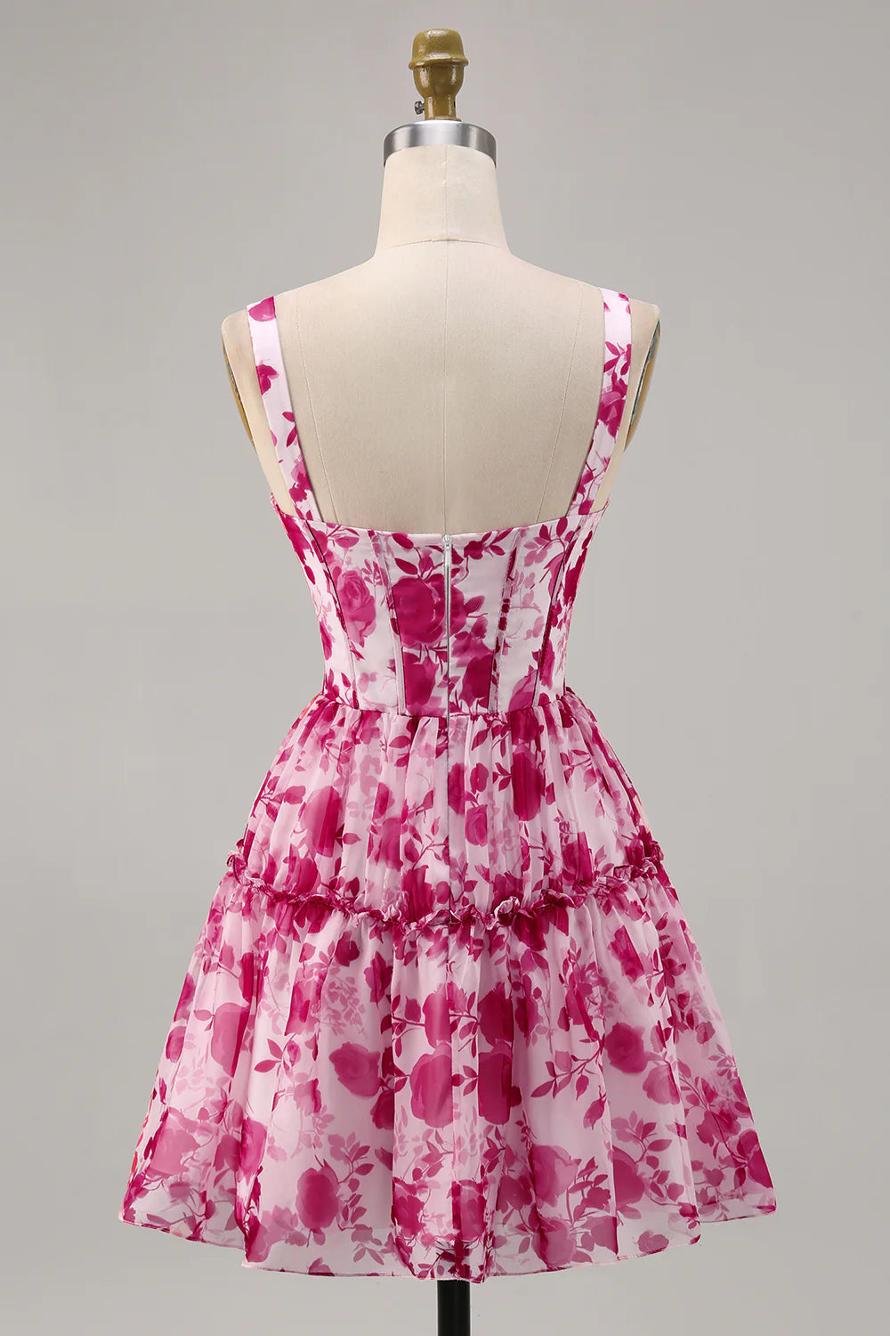Fuchsia Flower Corset A Line Short Homecoming Dress