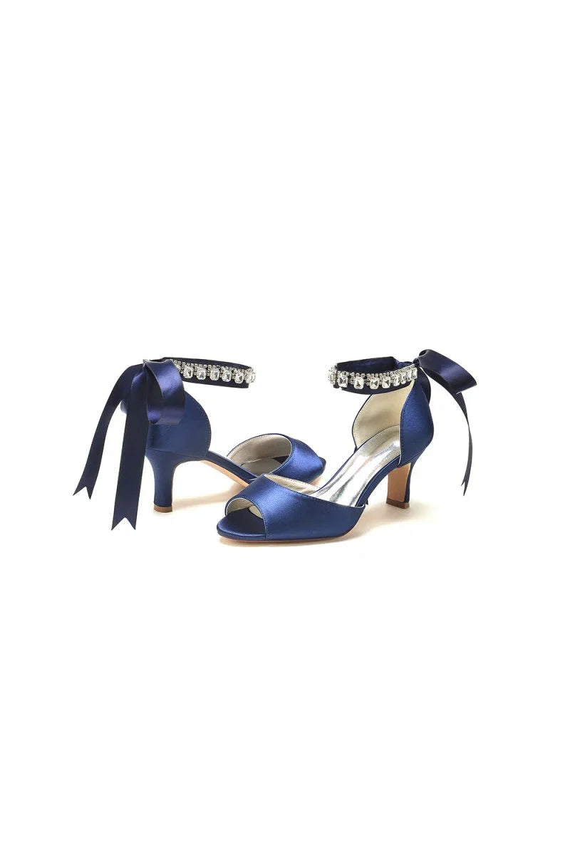 Rhinestone Peep Toe Wedding Sandals Chunky Heel Ankle Strap Shoes