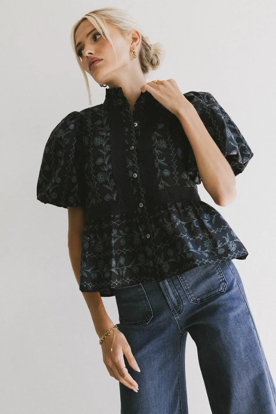 Stassi Printed Blouse in Navy FINAL SALE