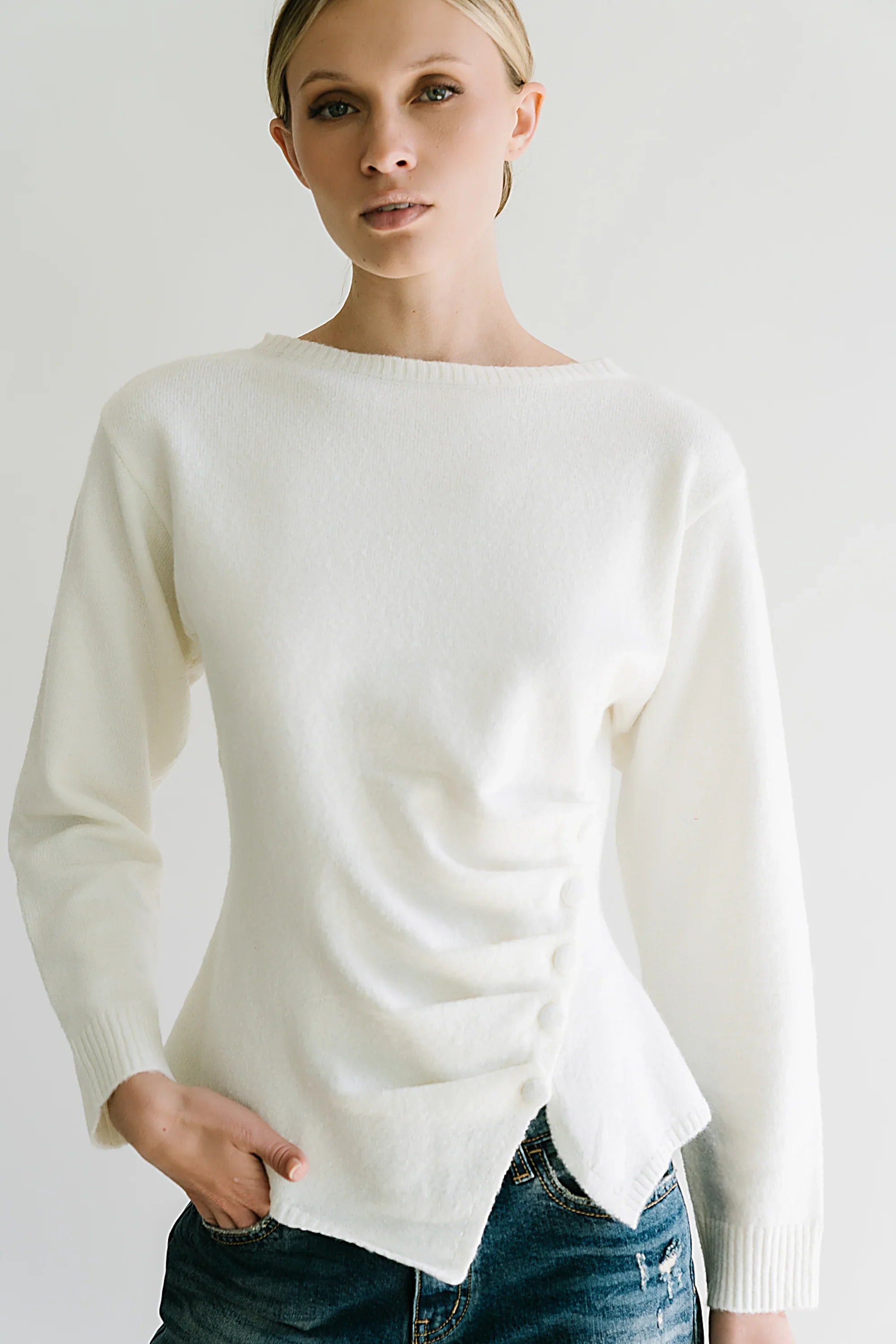 Jerzey Asymmetrical Sweater in Ivory FINAL SALE