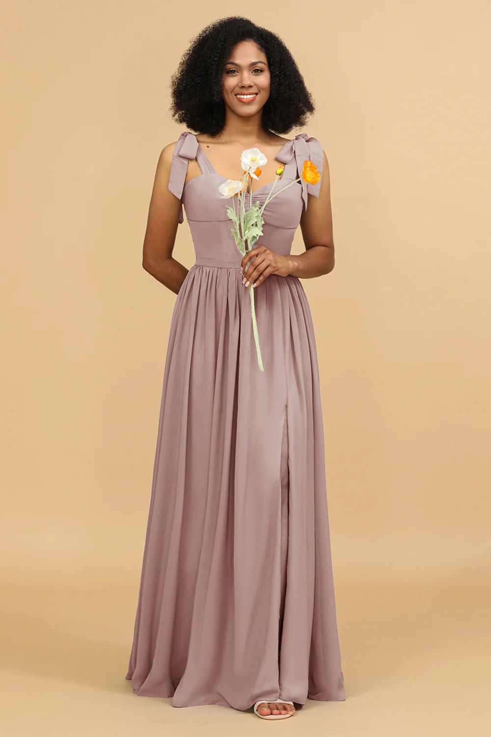 Sweetheart Sleeveless Long Chiffon Bridesmaid Dress with Slit