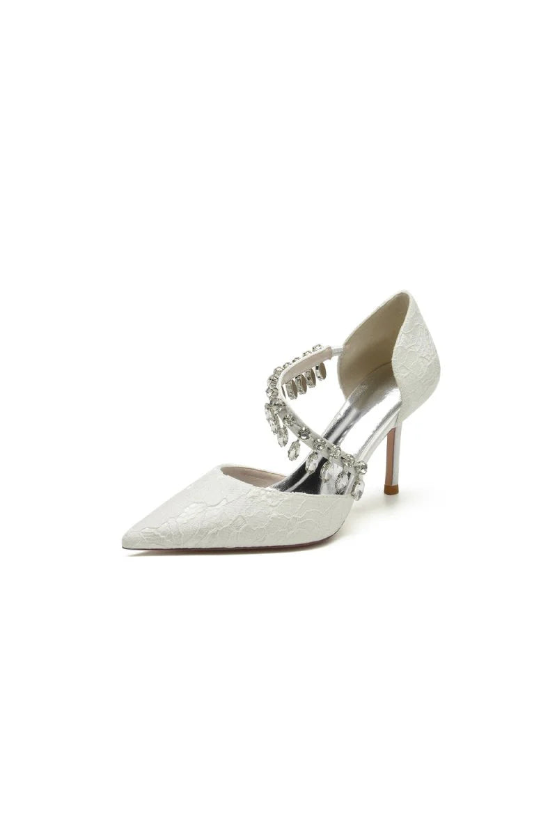Pointed Toe Crystal Strap Heels