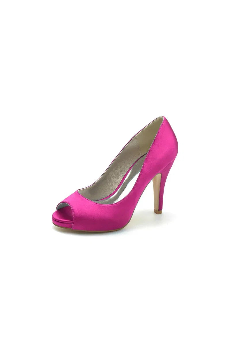 Peep Toe Slip on Satin Stiletto Heels