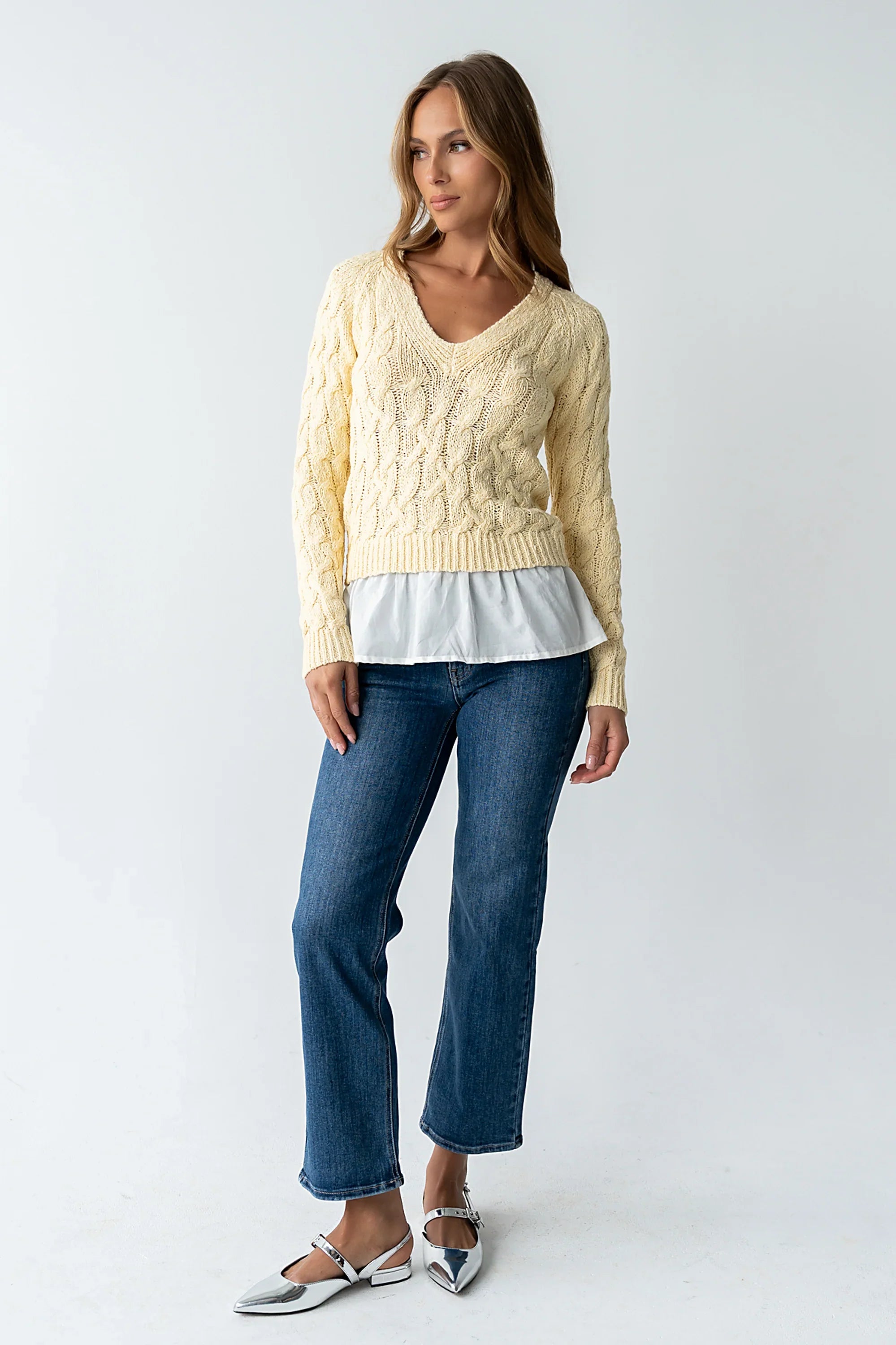 Zeke Cable Knit Sweater in Yellow