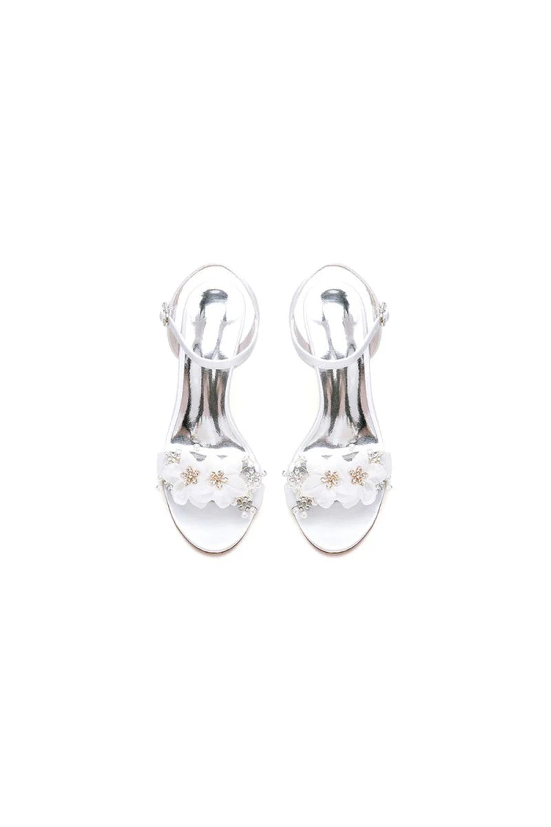 Open Toe Floral Beading Stiletto Heels