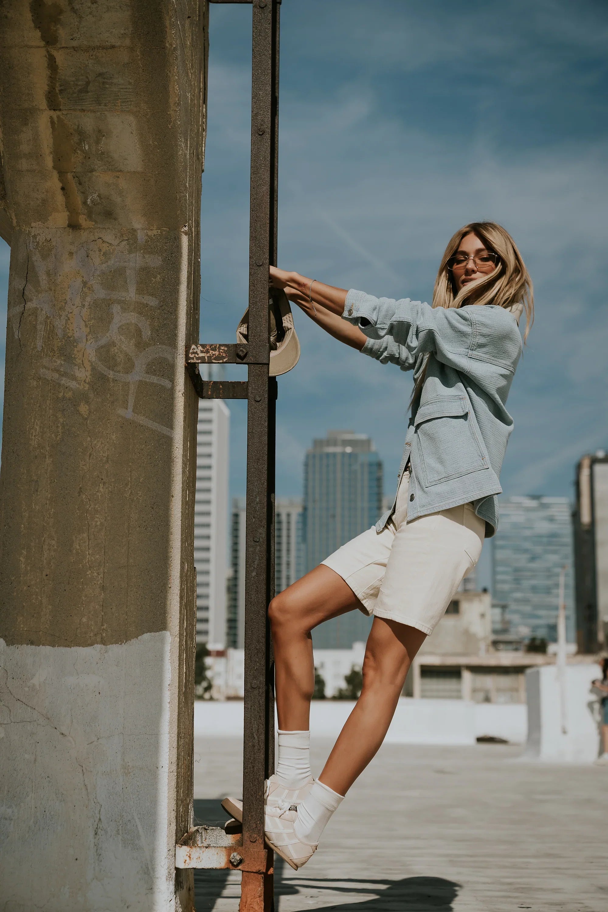 Layla Denim Shorts in Cream