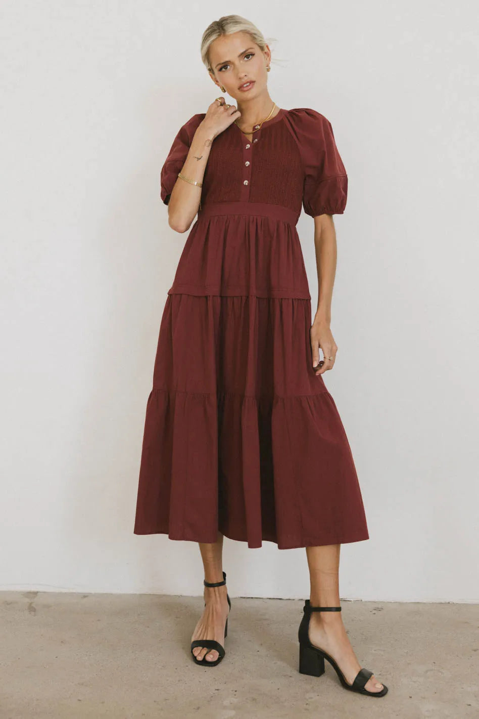 Leandra Midi Dress in Burgundy FINAL SALE