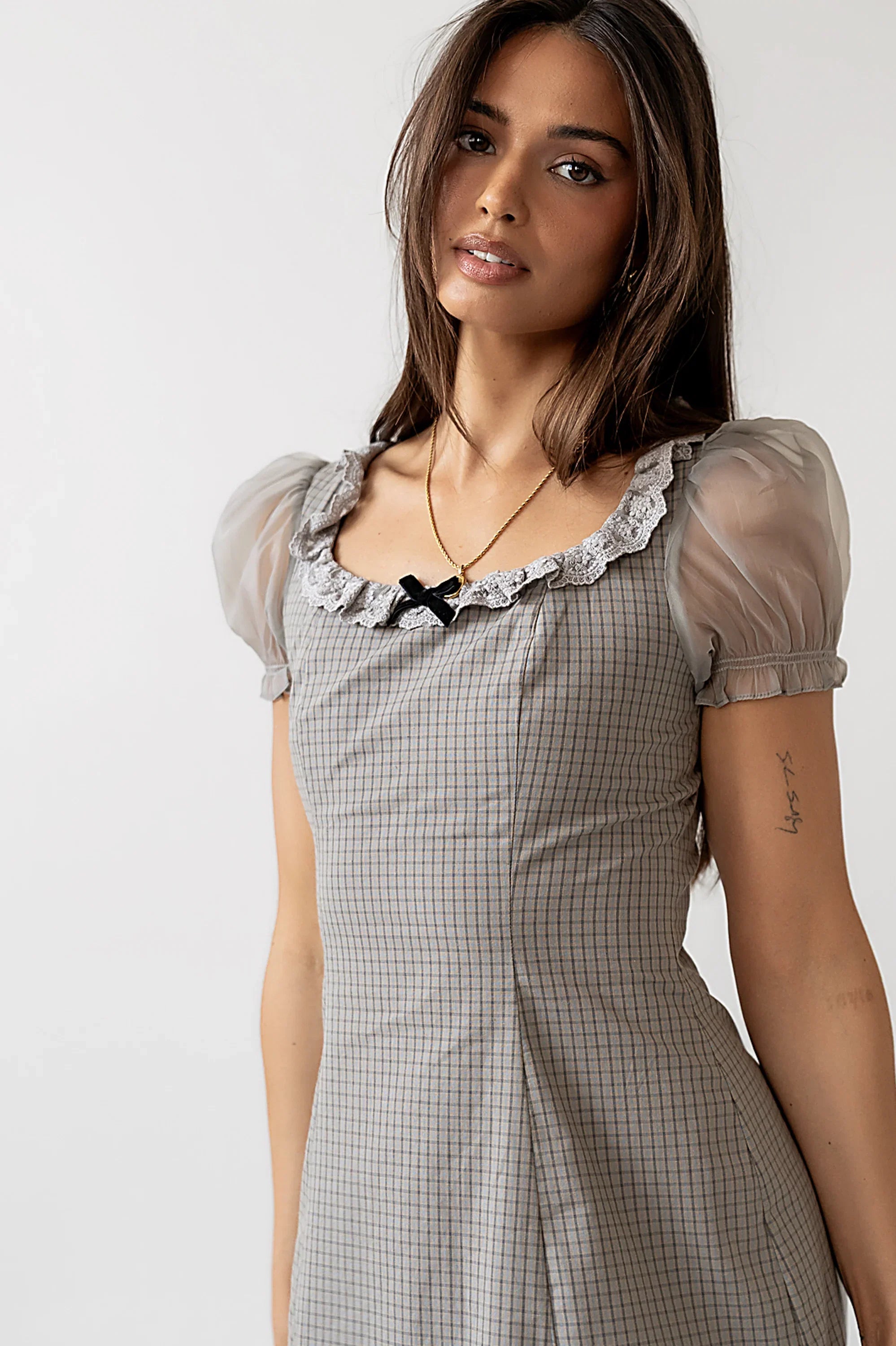 Alana Plaid Mini Dress in Sage