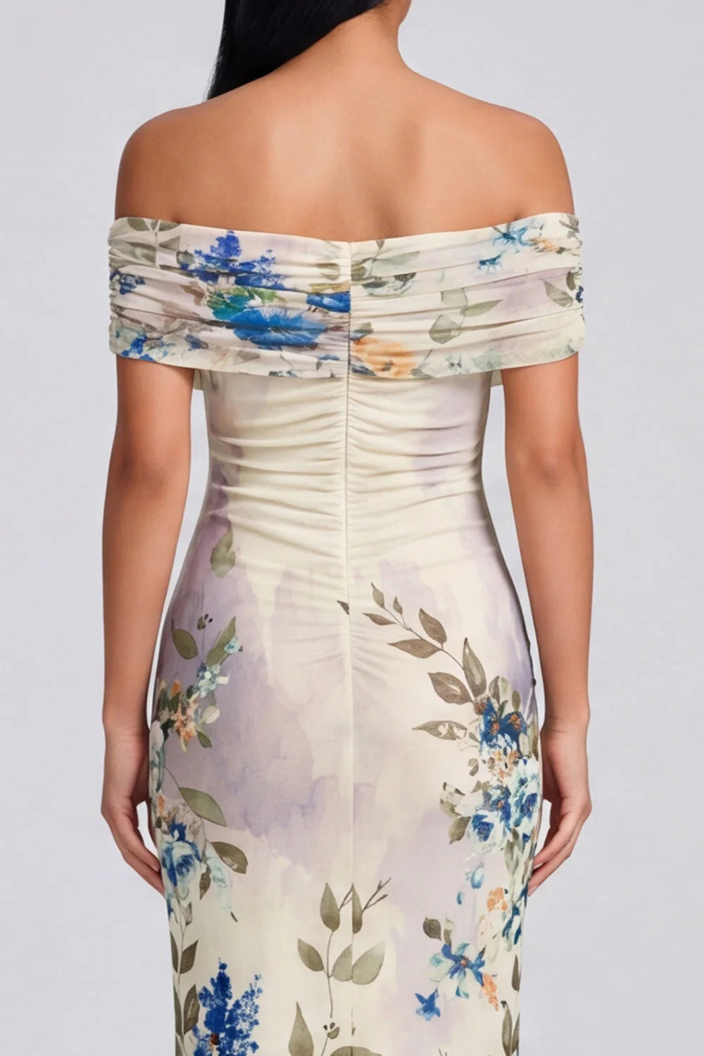 Off the Shoulder Ivory Sheath Floral Wedding Guest Dress
