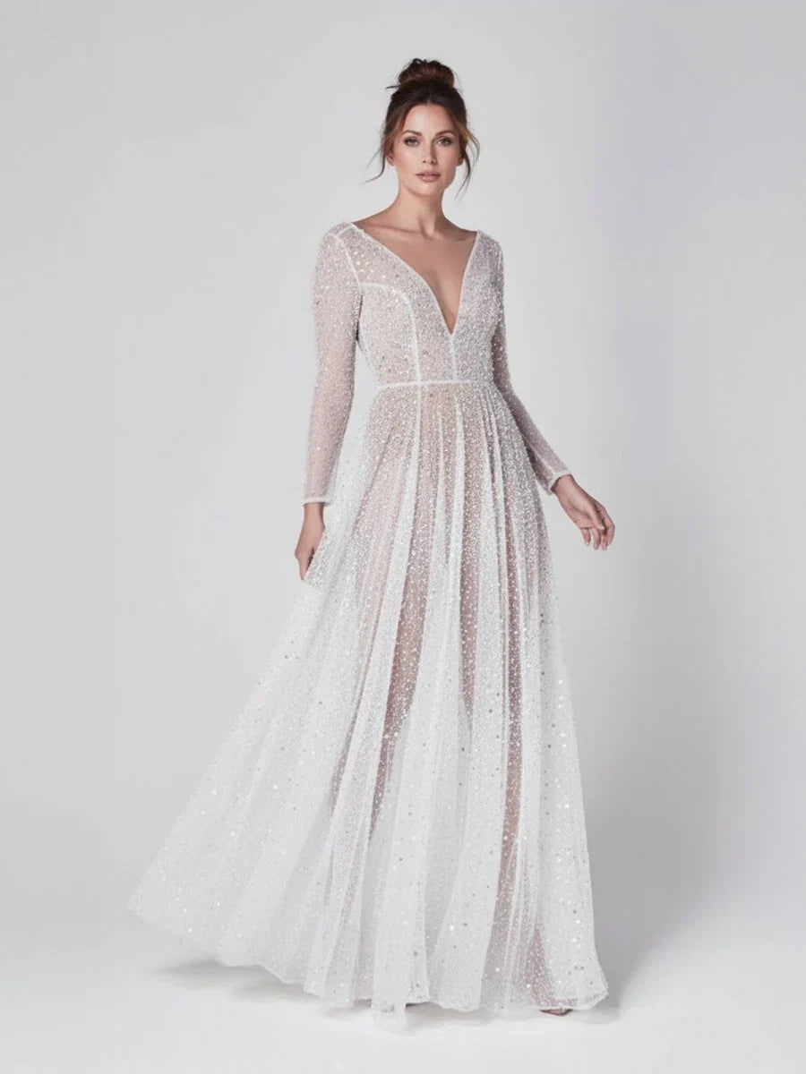 Bohemian A Line Sparkly Sequined Luxury Wedding Dresses