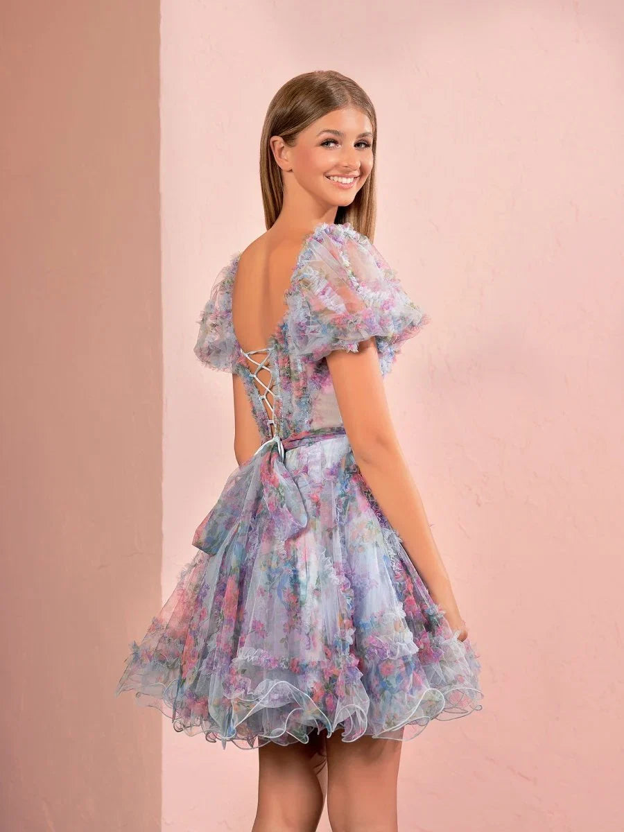 Ivana A Line Off the Shoulder Printed Tulle Short Homecoming Dress