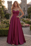 Fuchsia Strapless A Line Satin Maxi Prom Dress