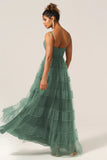 Eucalyptus A Line Spaghetti Straps Tiered Tulle Plus Size Bridesmaid Dress