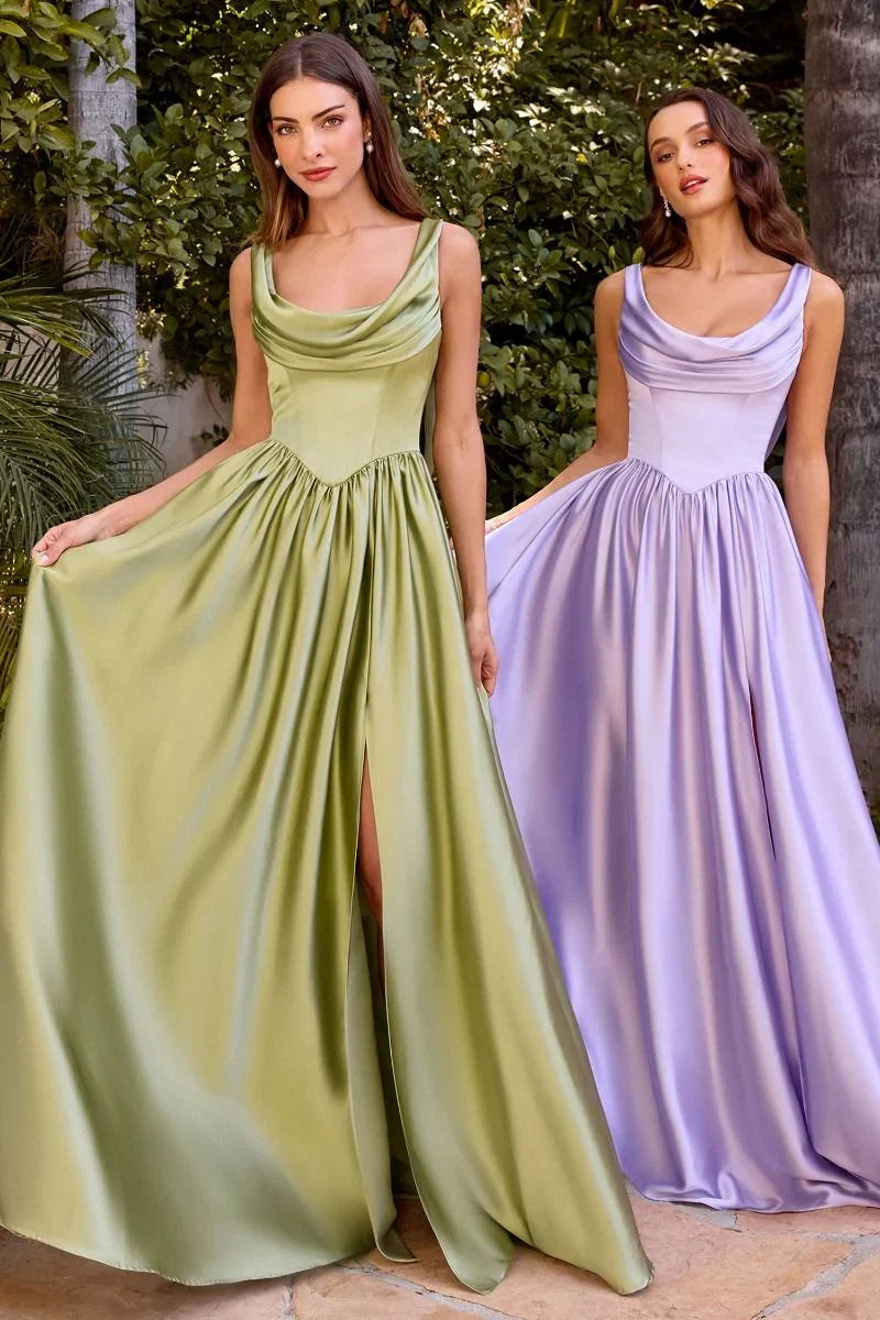 BEATRICE GOWN A LINE DRESS WITH DRAPED COWL BACK