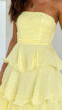 Gabby Maxi Dress Lemon Yellow Strapless Tiered Dress