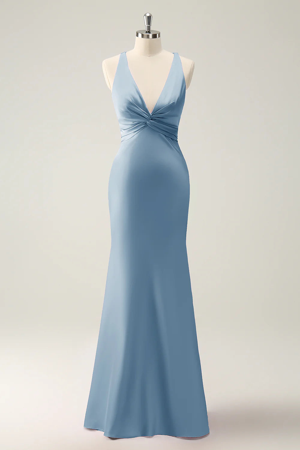 Elegant Pink Mermaid Deep V Neck Long Bridesmaid Dress with Lace Up Back