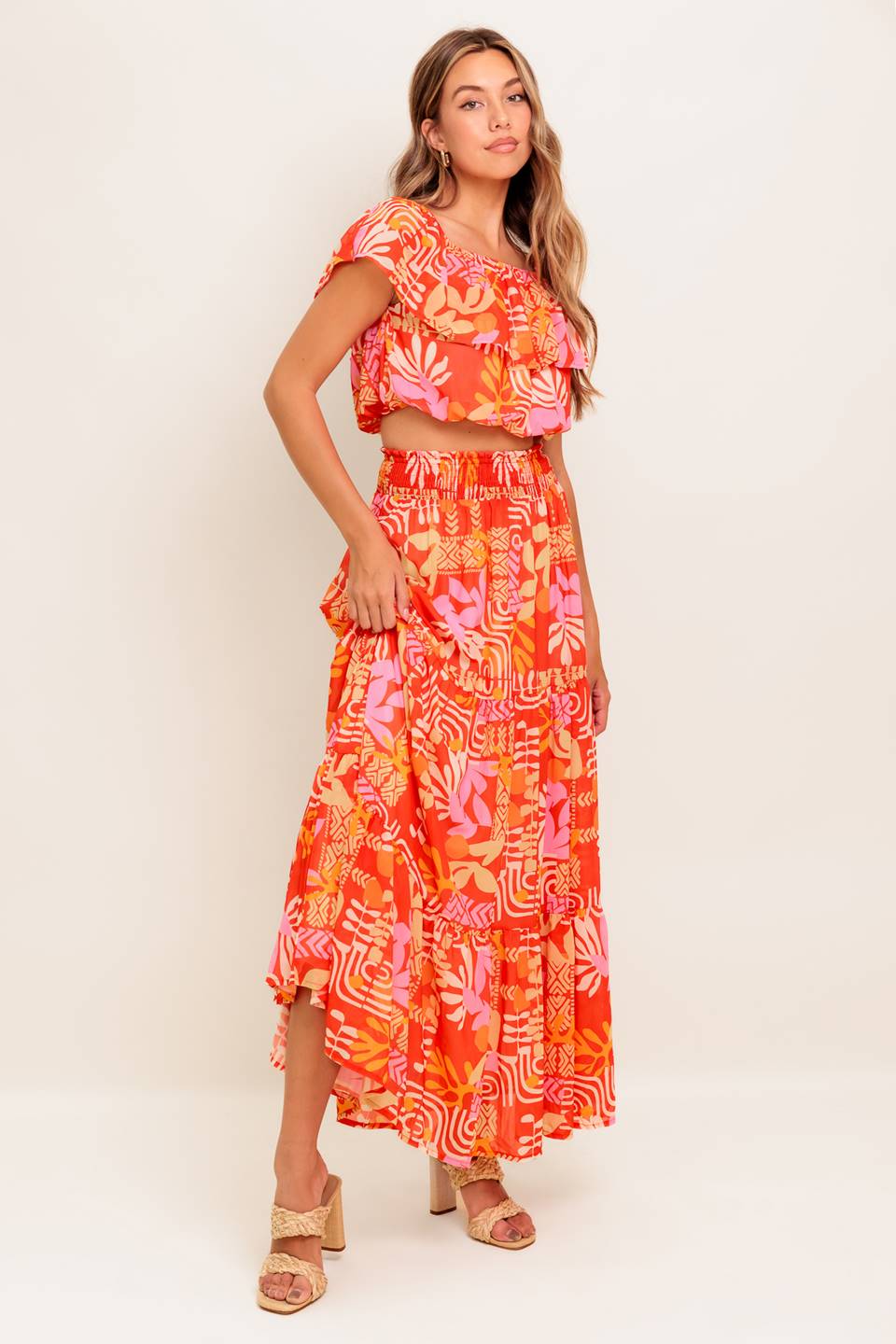 SUNBEAMS TOP SKIRT SET RED