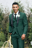 Mens Dark Green Shawl Lapel 3 Pieces Slim Fit Wedding Suits