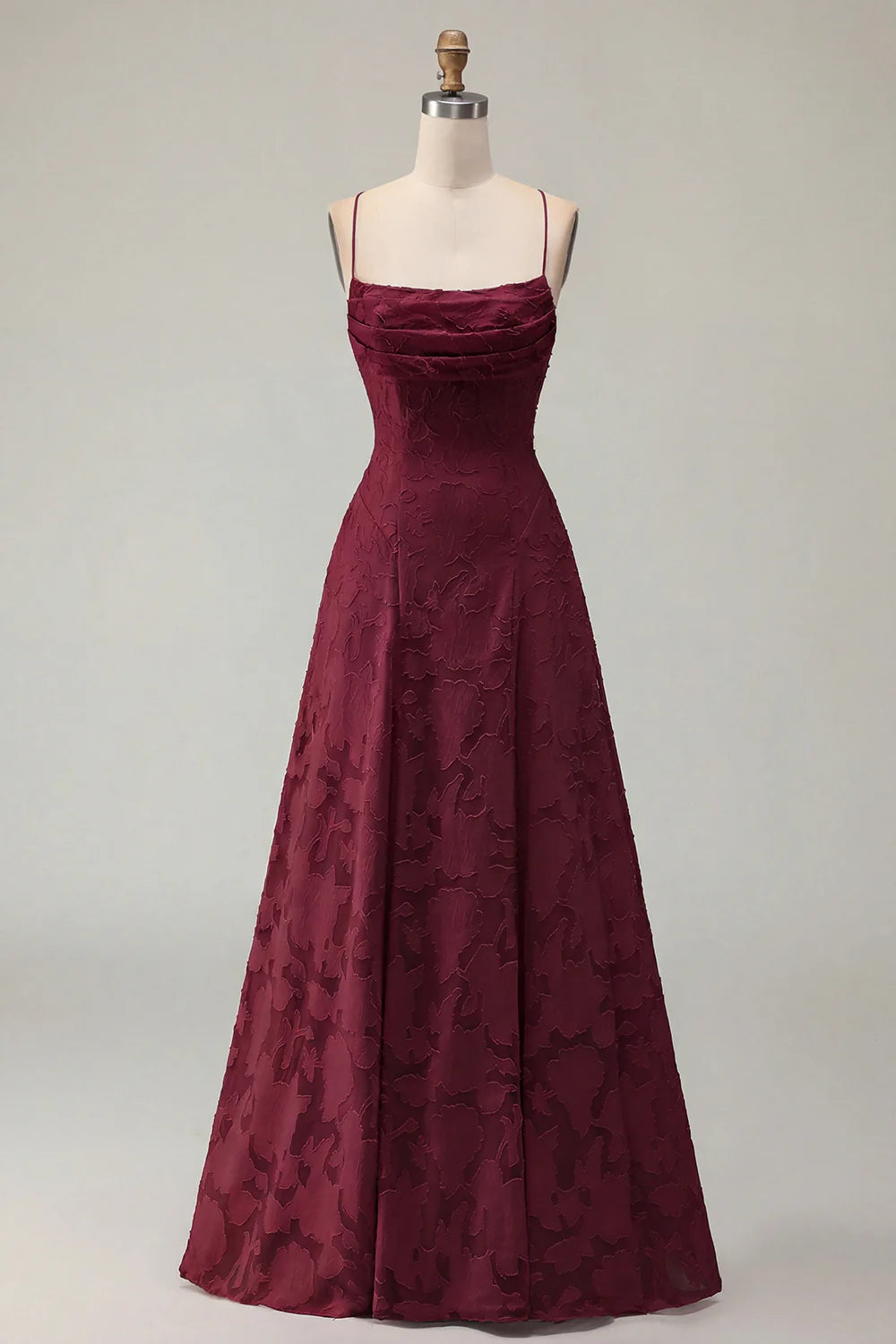 Candy Pink A Line Floral Burnout Long Bridesmaid Dress with Lace Up Back