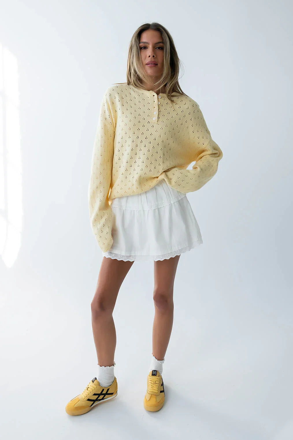 Margot Pointelle Sweater in Butter Yellow FINAL SALE