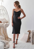 Aspen Midi Dress Black Satin Slip Dress
